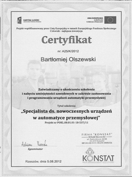 Certyfikat, automatyka przemysłowa - Multikonekt
